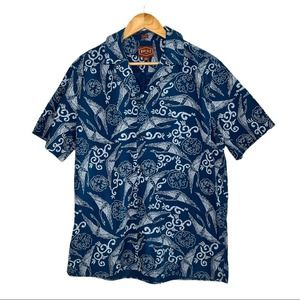 Red Ale Blue Hawaiian Short Sleeve Button Up Shirt Large